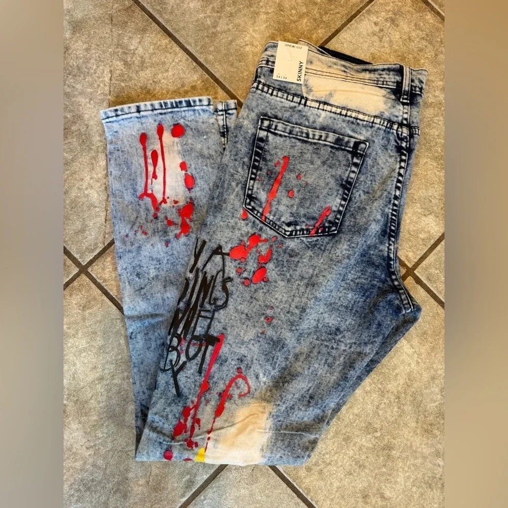 Men's rue21 Premium‎ Supreme Flex Skinny Jeans Graphic Paint Splatter NWT 36x32